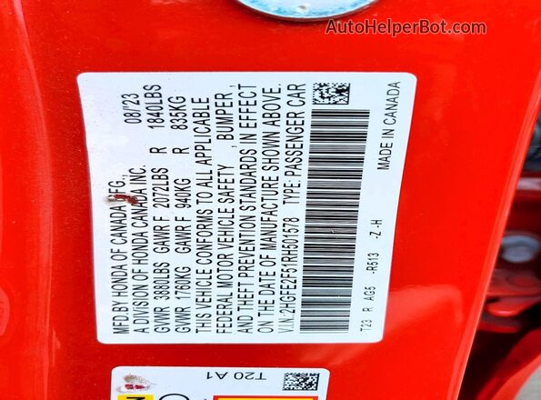 2HGFE2F51RH501578 2024 HONDA CIVIC Red 
