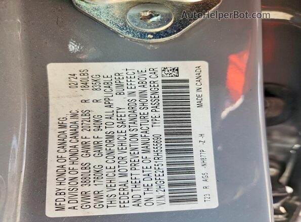 2HGFE2F51RH555690 2024 HONDA CIVIC Gray Vista del compartimento del motor