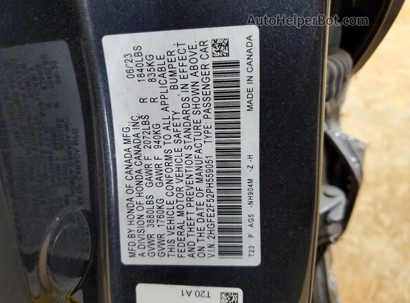 2HGFE2F52PH559051 2023 HONDA CIVIC Gray Շարժիչի բաժամունքի տեսք