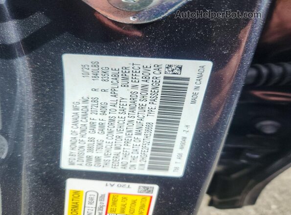 2HGFE2F52TH536668 2026 HONDA CIVIC Gray Շարժիչի բաժամունքի տեսք