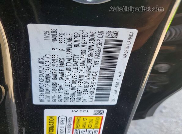 2HGFE2F52TH543040 2026 HONDA CIVIC Black Widok komory silnika