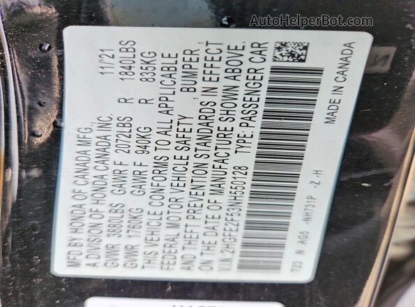 2HGFE2F53NH550128 2022 HONDA CIVIC Black Вид підкапотного простору