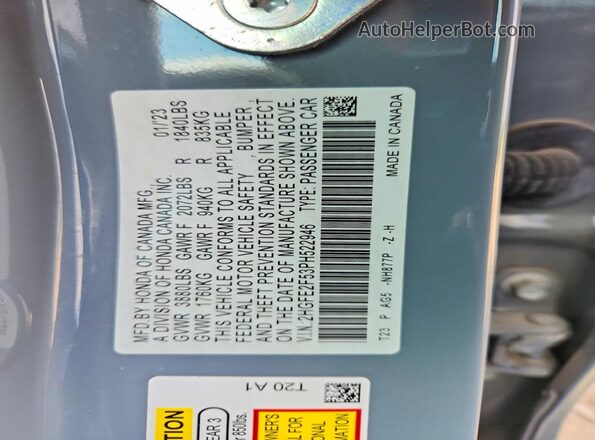 2HGFE2F53PH522946 2023 HONDA CIVIC Gray ძრავის განყოფილების ხედი