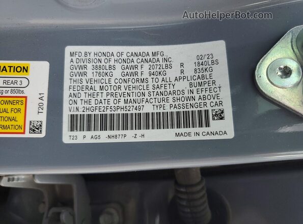 2HGFE2F53PH527497 2023 HONDA CIVIC Blue 