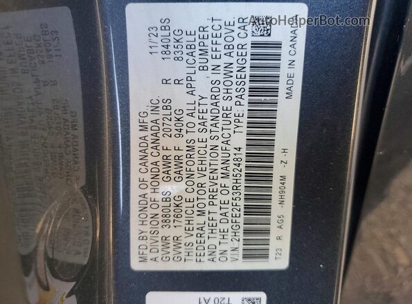 2HGFE2F53RH524814 2024 HONDA CIVIC Gray 