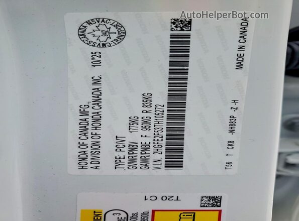 2HGFE2F53TH105272 2026 HONDA CIVIC White 