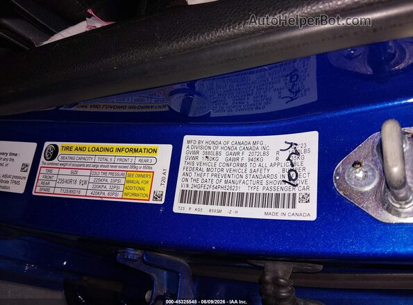 2HGFE2F54PH526231 2023 HONDA CIVIC Blue Engine compartment view