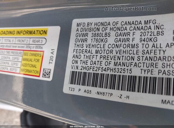 2HGFE2F54PH532515 2023 HONDA CIVIC Blue Engine compartment view