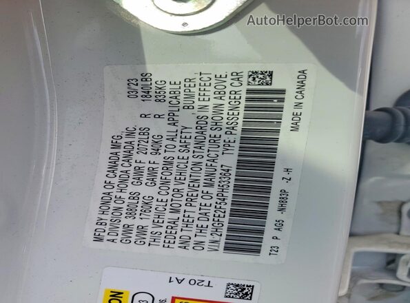2HGFE2F54PH533647 2023 HONDA CIVIC White Widok komory silnika