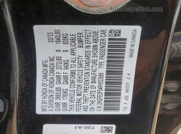 2HGFE2F54PH533888 2023 HONDA CIVIC Black VIN կոդի պիտակի տեսք