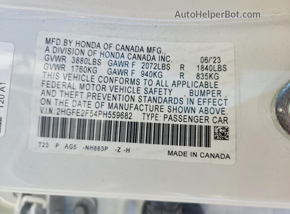 2HGFE2F54PH559682 2023 HONDA CIVIC White Շարժիչի բաժամունքի տեսք