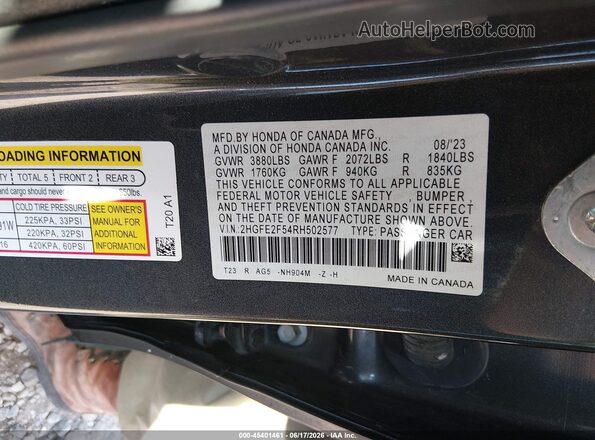 2HGFE2F54RH502577 2024 HONDA CIVIC Gray Engine compartment view
