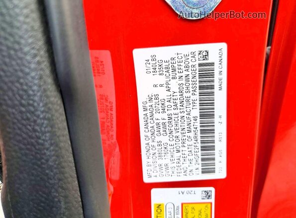 2HGFE2F54RH547146 2024 HONDA CIVIC Red Вид підкапотного простору