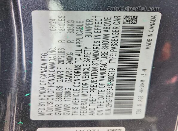 2HGFE2F54SH500219 2025 HONDA CIVIC Charcoal 