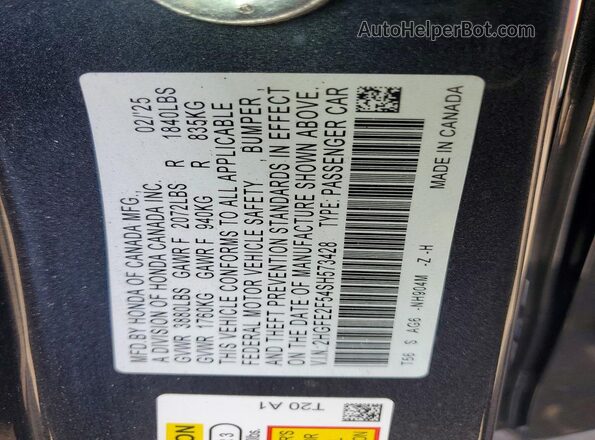 2HGFE2F54SH573428 2025 HONDA CIVIC Charcoal Вид наклейки з VIN-кодом