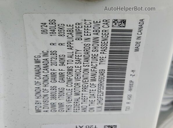 2HGFE2F55RH593469 2024 HONDA CIVIC White Engine compartment view