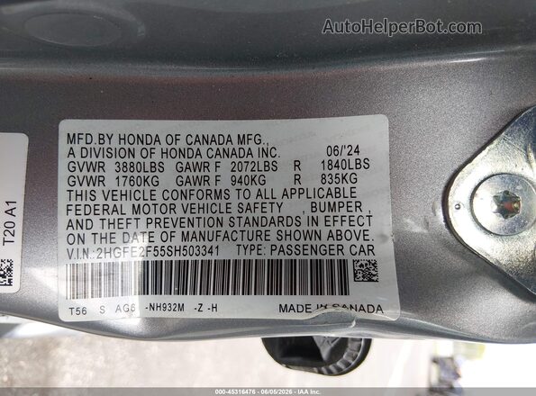 2HGFE2F55SH503341 2025 HONDA CIVIC Silver Engine compartment view