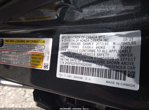 2HGFE2F55TH529309 2026 HONDA CIVIC Gray ძრავის განყოფილების ხედი