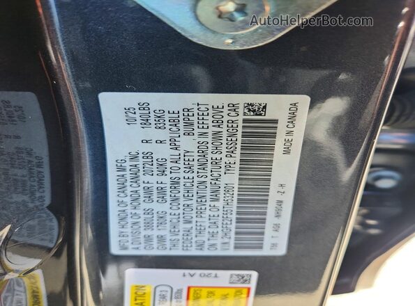 2HGFE2F55TH532601 2026 HONDA CIVIC Gray VIN კოდის სტიკერის ხედი