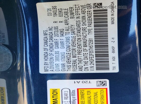 2HGFE2F55TH572581 2026 HONDA CIVIC Blue 
