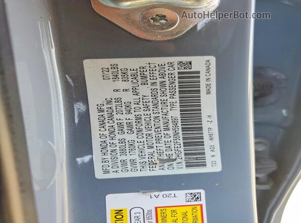 2HGFE2F56NH594897 2022 HONDA CIVIC Синий 