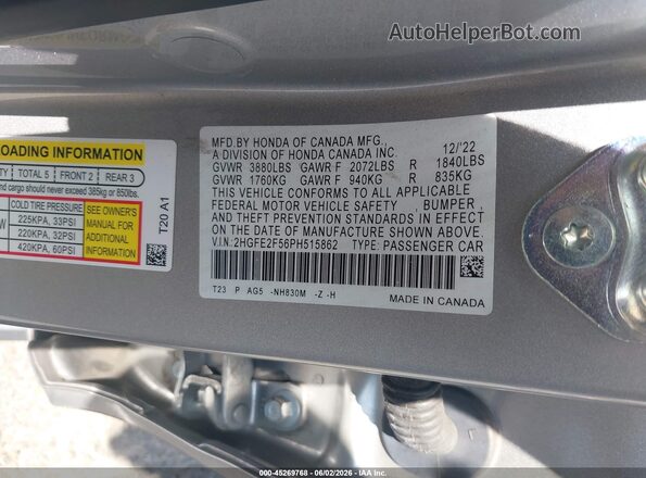2HGFE2F56PH515862 2023 HONDA CIVIC Silver Շարժիչի բաժամունքի տեսք