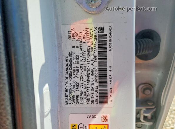 2HGFE2F56PH551681 2023 HONDA CIVIC Белый Вид подкапотного пространства