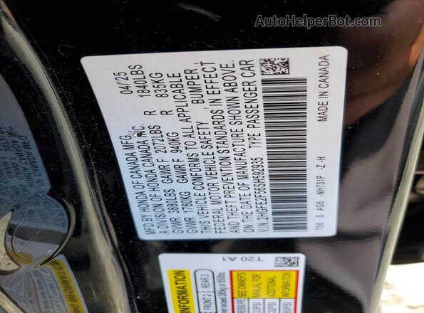 2HGFE2F56SH592935 2025 HONDA CIVIC Black Вид підкапотного простору