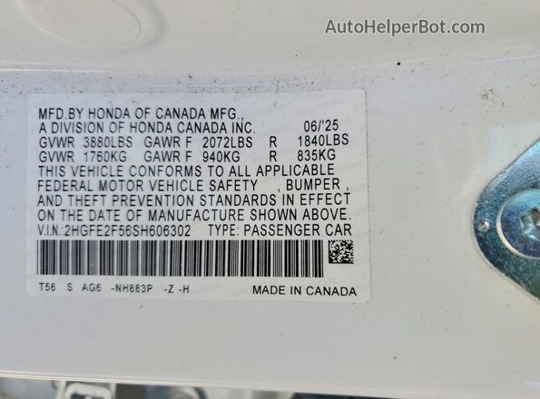 2HGFE2F56SH606302 2025 HONDA CIVIC White 