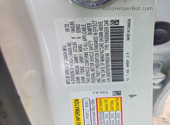 2HGFE2F56TH500188 2026 HONDA CIVIC White Vista del compartimento del motor