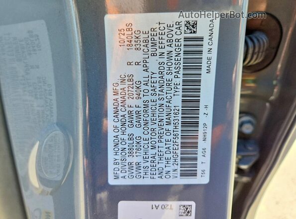 2HGFE2F56TH531621 2026 HONDA CIVIC Серый 