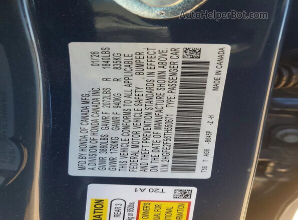 2HGFE2F56TH550671 2026 HONDA CIVIC Синий 