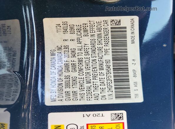 2HGFE2F57SH546160 2025 HONDA CIVIC Blue Widok komory silnika