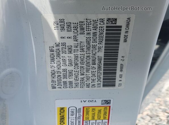 2HGFE2F58NH544907 2022 HONDA CIVIC White Widok komory silnika