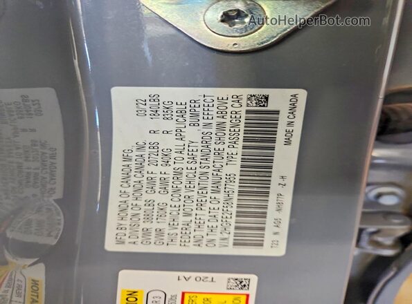 2HGFE2F58NH577955 2022 HONDA CIVIC Gray 