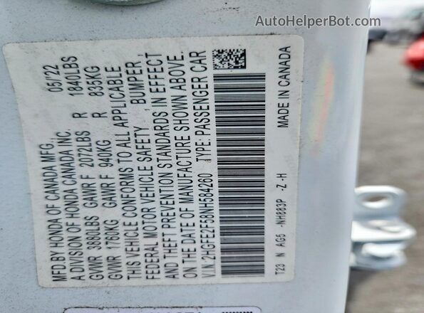 2HGFE2F58NH584260 2022 HONDA CIVIC White 