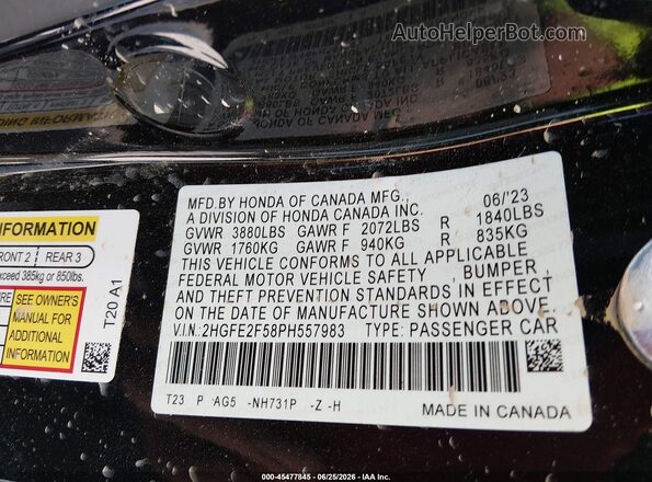 2HGFE2F58PH557983 2023 HONDA CIVIC Black Вид підкапотного простору