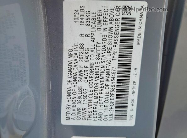 2HGFE2F58SH544577 2025 HONDA CIVIC Gray Engine compartment view