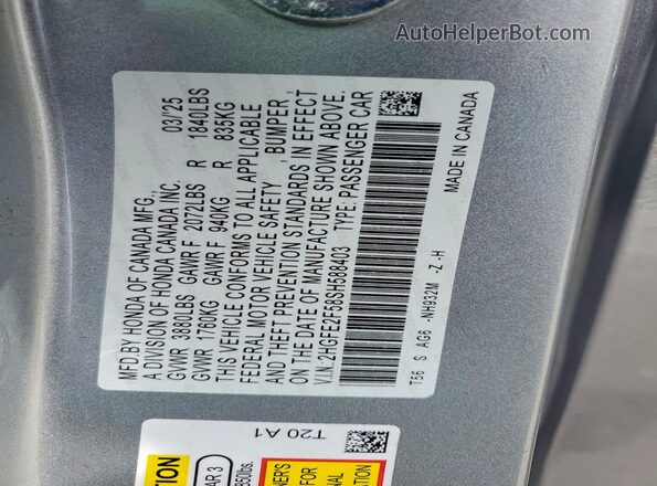 2HGFE2F58SH588403 2025 HONDA CIVIC Silver 