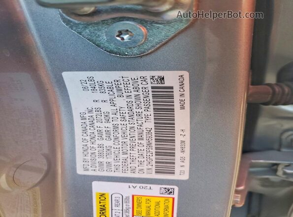 2HGFE2F59NH593842 2022 HONDA CIVIC Gray 