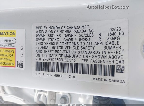 2HGFE2F59PH527715 2023 HONDA CIVIC White Engine compartment view