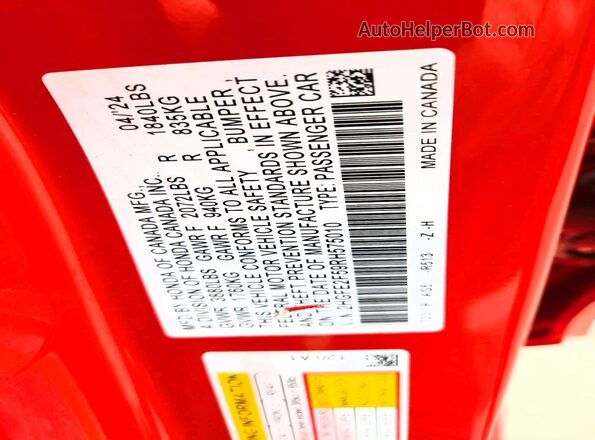 2HGFE2F59RH575010 2024 HONDA CIVIC Red 