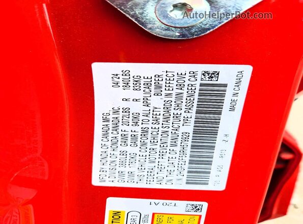 2HGFE2F59RH579929 2024 HONDA CIVIC Red VIN sticker view