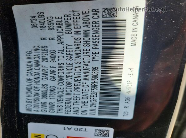 2HGFE2F59RH590669 2024 HONDA CIVIC Black 