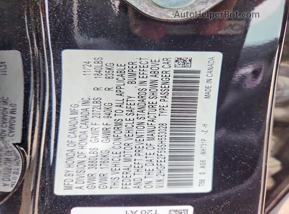 2HGFE2F59SH553028 2025 HONDA CIVIC Black ძრავის განყოფილების ხედი
