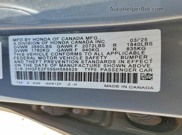 2HGFE2F59SH588829 2025 HONDA CIVIC Silver 