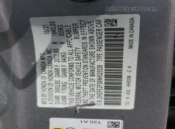 2HGFE2F5XNH525338 2022 HONDA CIVIC Gray 