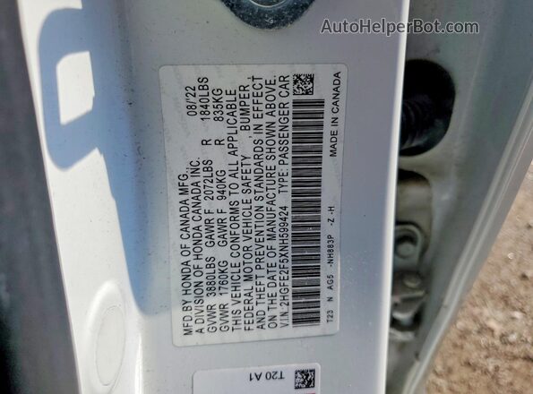 2HGFE2F5XNH599424 2022 HONDA CIVIC White 