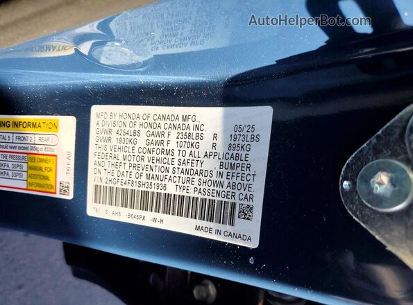 2HGFE4F81SH351936 2025 HONDA CIVIC Синий 