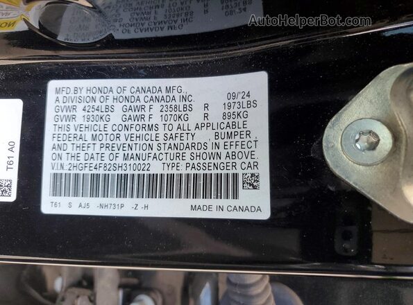 2HGFE4F82SH310022 2025 HONDA CIVIC Черный Вид подкапотного пространства